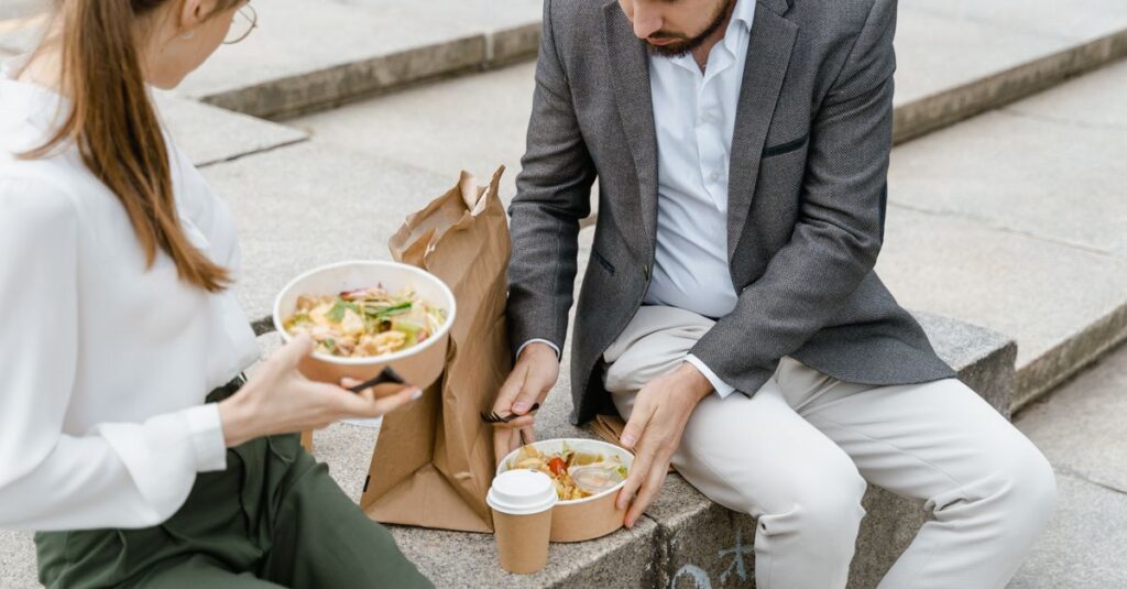 Lunch takeout near Fox Park: a paper bag of fresh takeout food ready to carry